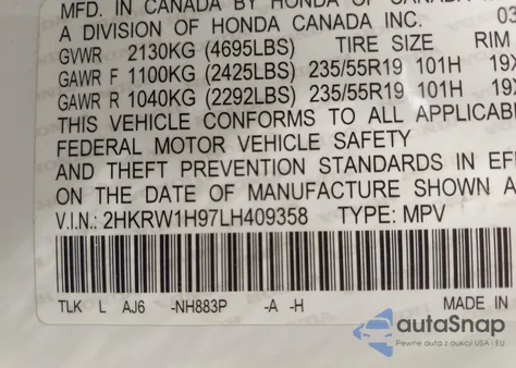 2020 Honda Cr-V 2Wd Touring from USA, damaged, VIN 2HKRW1H97LH409358